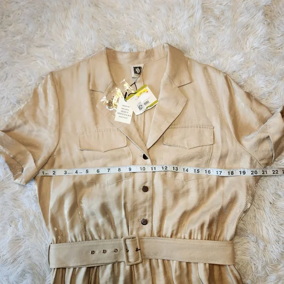 Anne Klein Foiled Light Coffee Maxi Shirt Dress - Picture 3 of 14